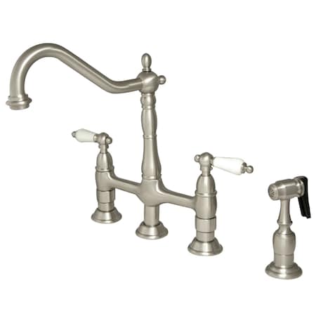 Kingston Brass KS1278PLBS Heritage Bridge Kitchen Faucet W/Brass Sprayer, Brushed Nkl KS1278PLBS